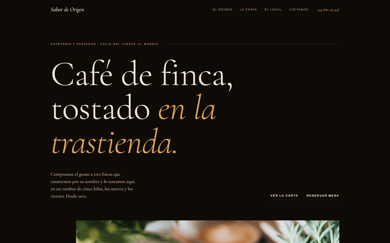 Sabor & Origen · Web · Cafetería